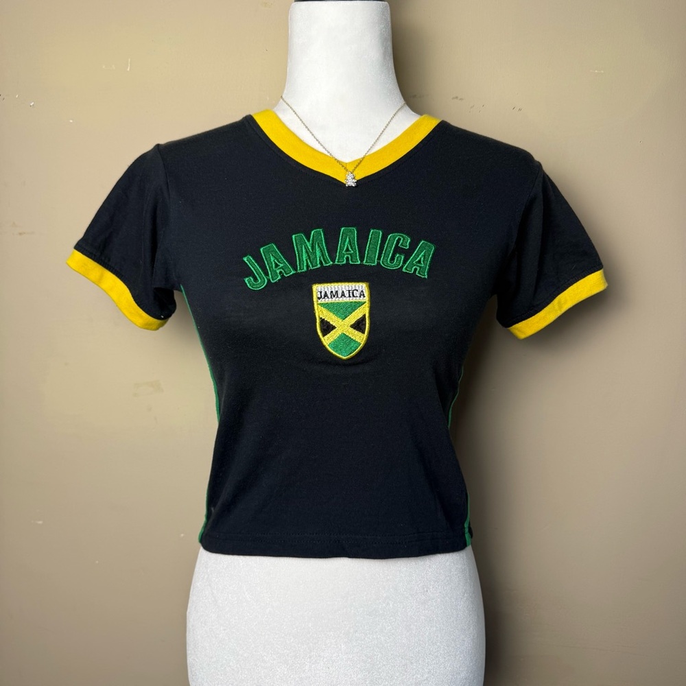 Black Jamaica T-Shirt with Yellow‎ Trim Y2K Reggae Streetwear